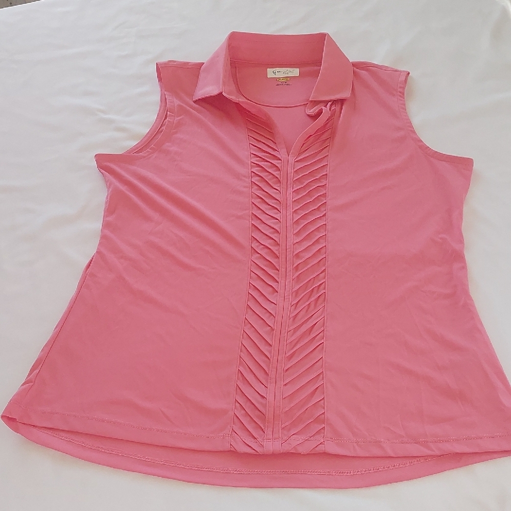 Greg Norman Sleeveless Coral  Pleated-Front Women’s Top.